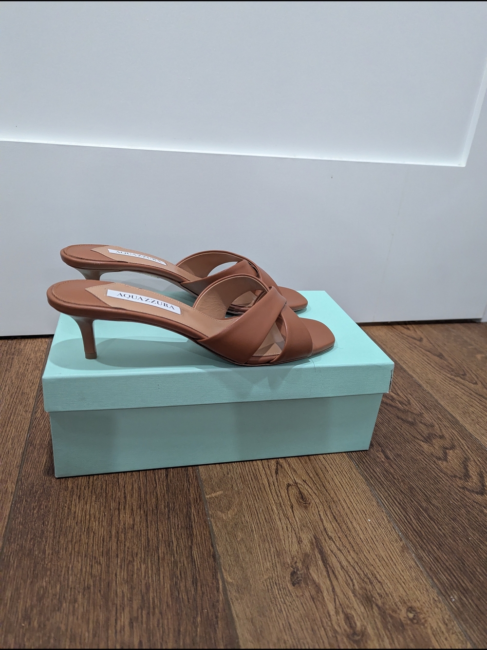 Aquazzura Divine Tobacco Mules 50mm Size 40